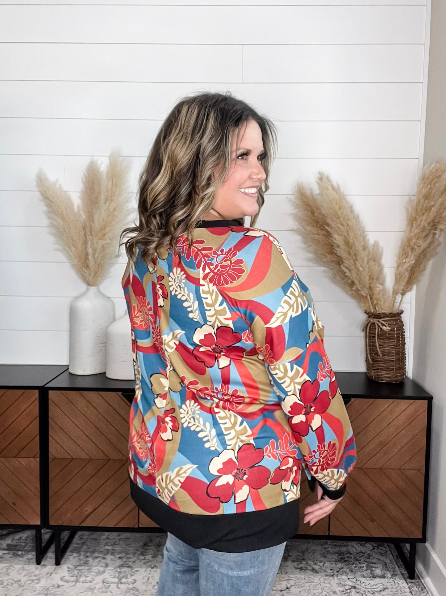 "Spirit" Long Sleeve Weekender (Teal & Rust)