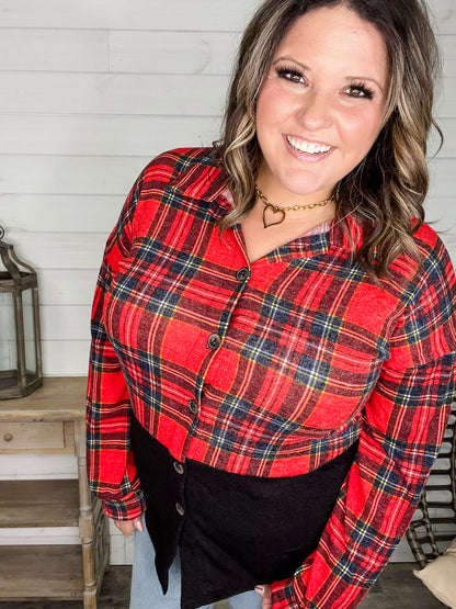 "Sawyer" Long Sleeve Button Up Plaid Colorblock