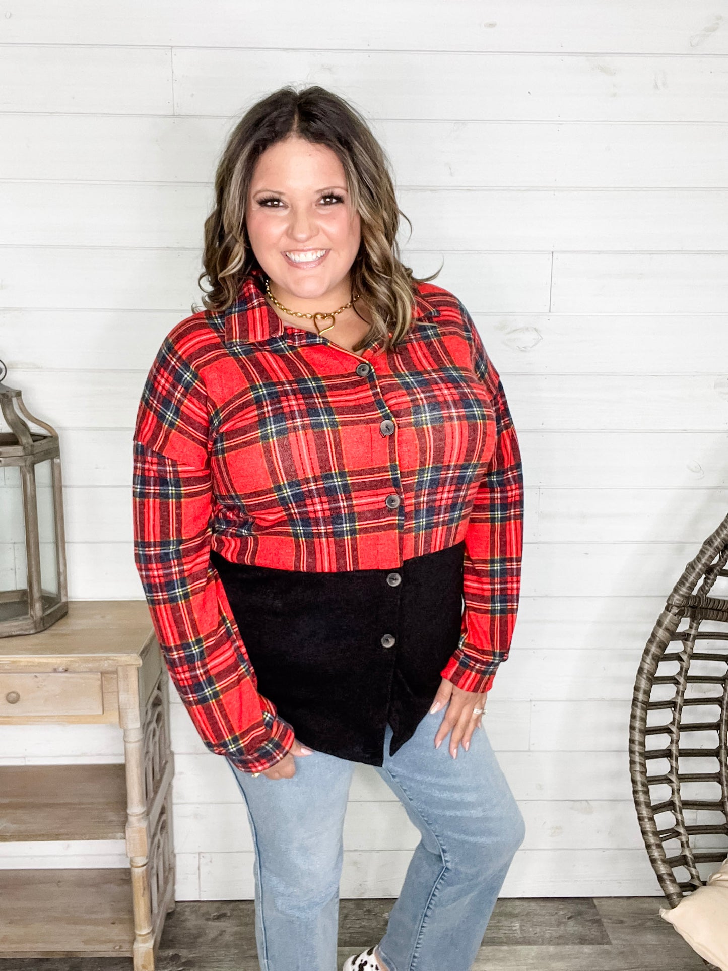 "Sawyer" Long Sleeve Button Up Plaid Colorblock