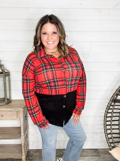 "Sawyer" Long Sleeve Button Up Plaid Colorblock