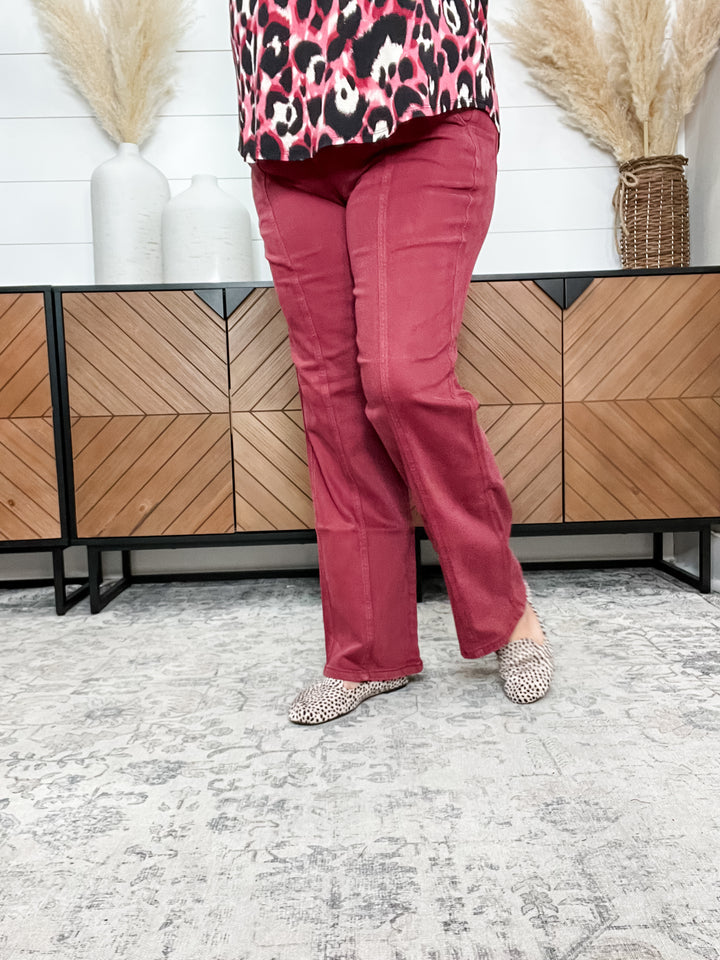 Judy Blue Burgundy Front Seam Straight Leg Jeans