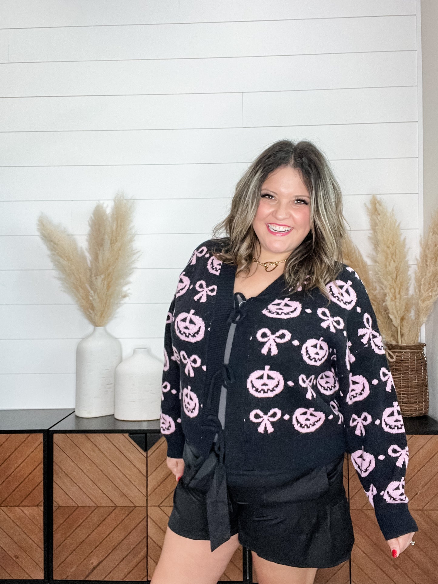 Jack O Lantern and Bow Front Tie Cardigan