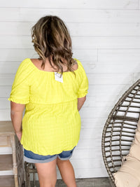 "Karma" Boho Peasant Short Sleeve Top (Lime)