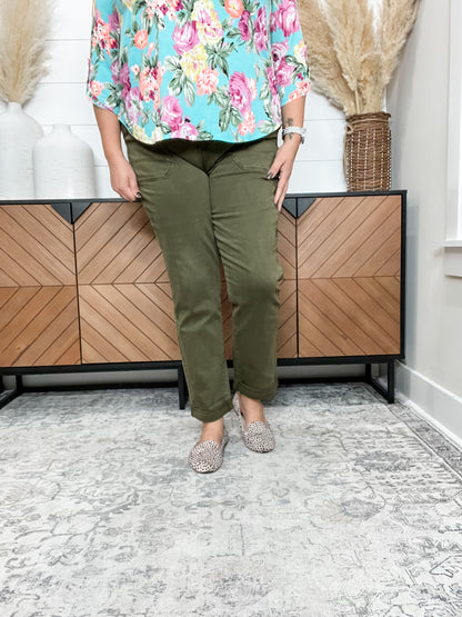 Judy Blue Aurora Olive Cuffed Weekender