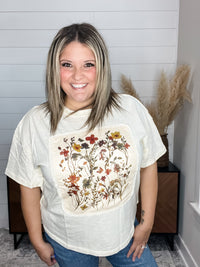 Haptics "Piercing" Floral Applique Short Sleeve Top
