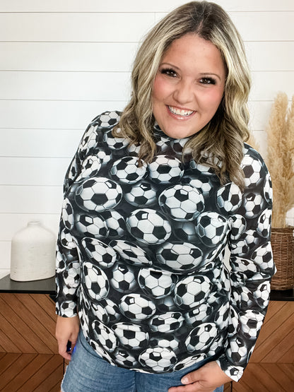 Soccer print mesh long sleeve top