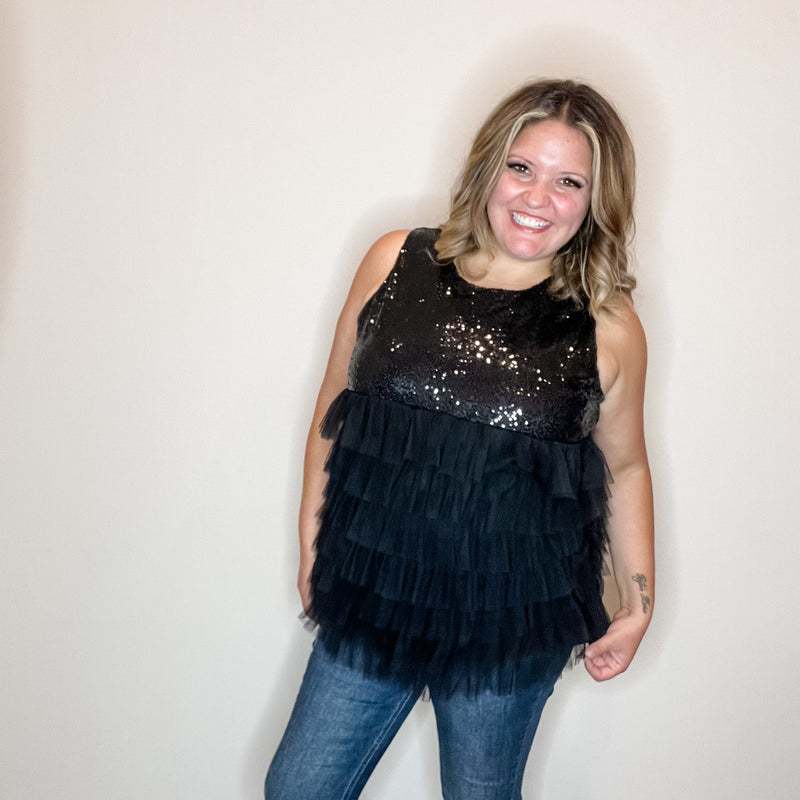 "On The Town" Sequined Ruffle Tank