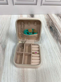 Vegan Leather Travel Jewelry Box With Diamond Stitch Detail
