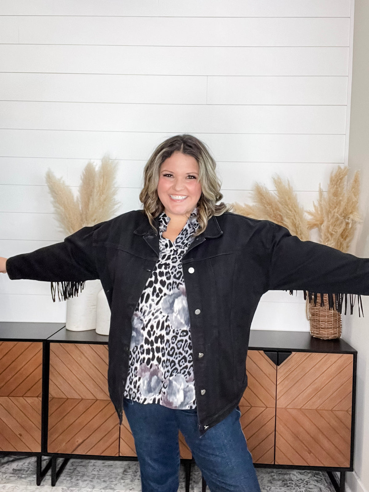 "Shake It Off" Black Denim Jacket with Fringe