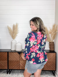 Dear Scarlett "Mykelti" Floral Lizzy 3/4 Sleeve Split Neck