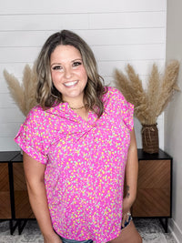 Dear Scarlett "Shameless" Split Neck Cuffed Short Sleeve