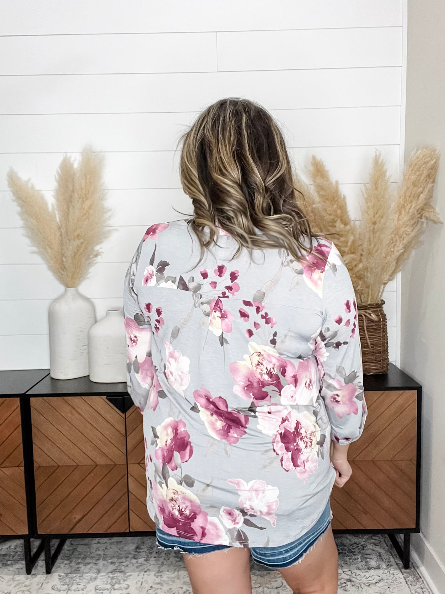 "Well Maybe" Floral Lizzy 3/4 Sleeve Split Neck