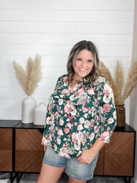 Dear Scarlett "Libra" Floral Split Neck 3/4 Sleeve Babydoll