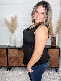 "Adamant" V Neck Faux Button Tank