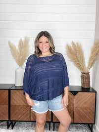 Open Knit Dolman Sleeve Cover Up (Navy)