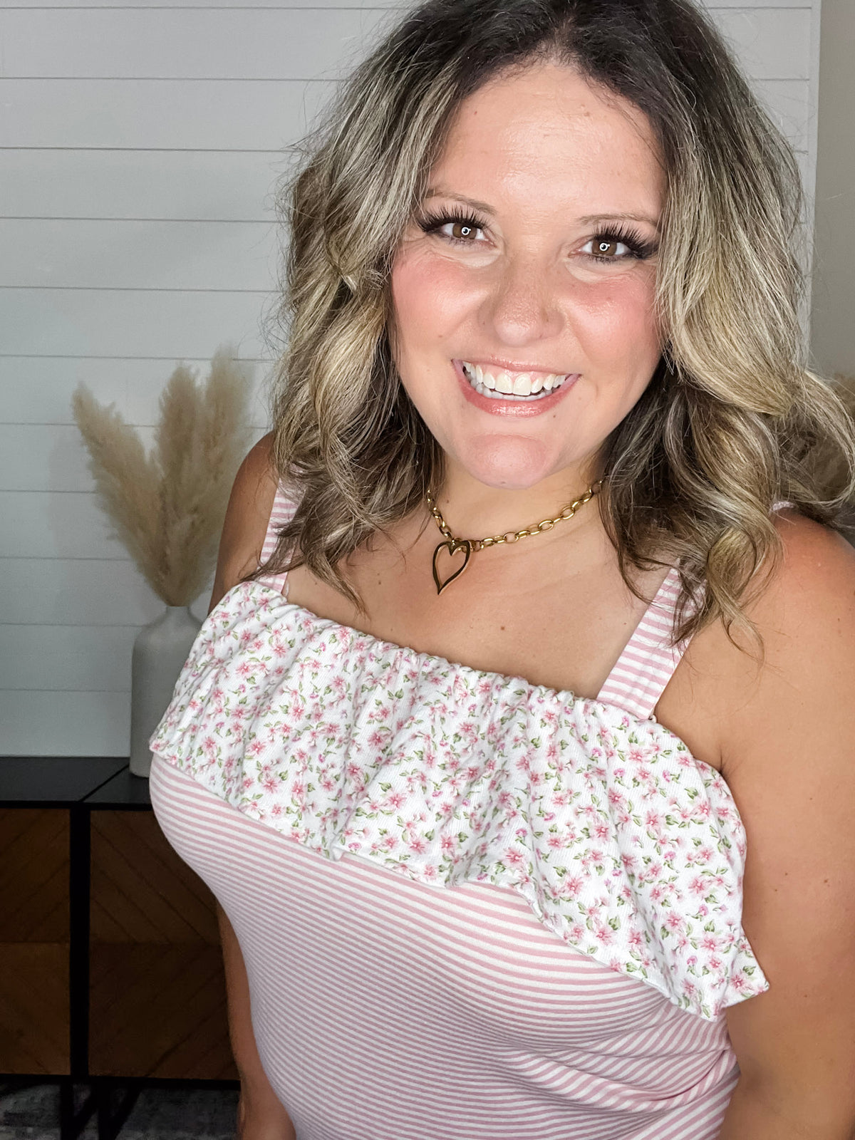 "Blatant" Floral Tank Top with Ruffle Detail