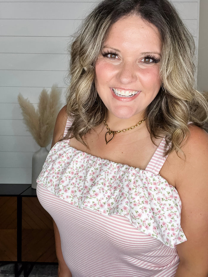 "Blatant" Floral Tank Top with Ruffle Detail