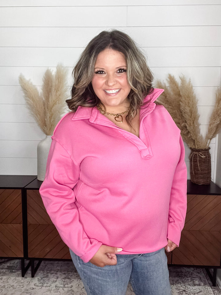 "Bubblegum" Long Sleeve Split Neck Sweatshirt