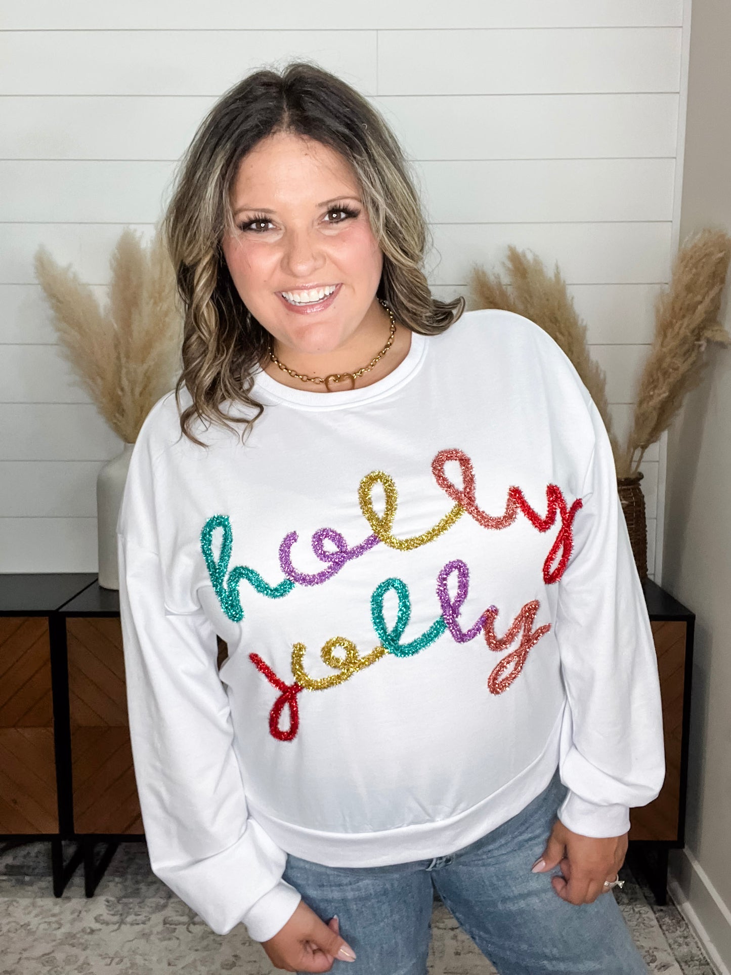 "Holly Jolly" Tinsel Crewneck