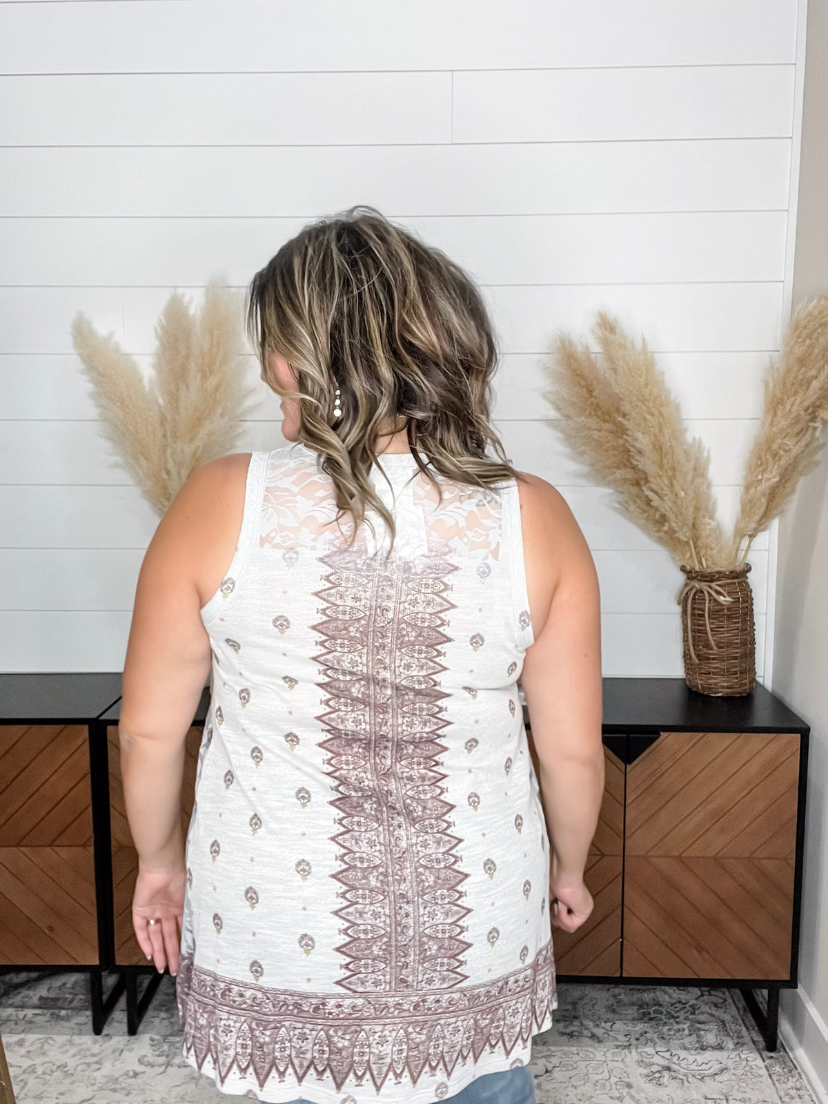 "It's A Date" Bejeweled with Lace Inserts V Neck Tank Top
