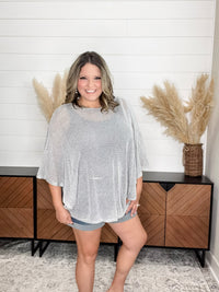 "Added Touch" Loose Knit Cover Up Top (Silver)