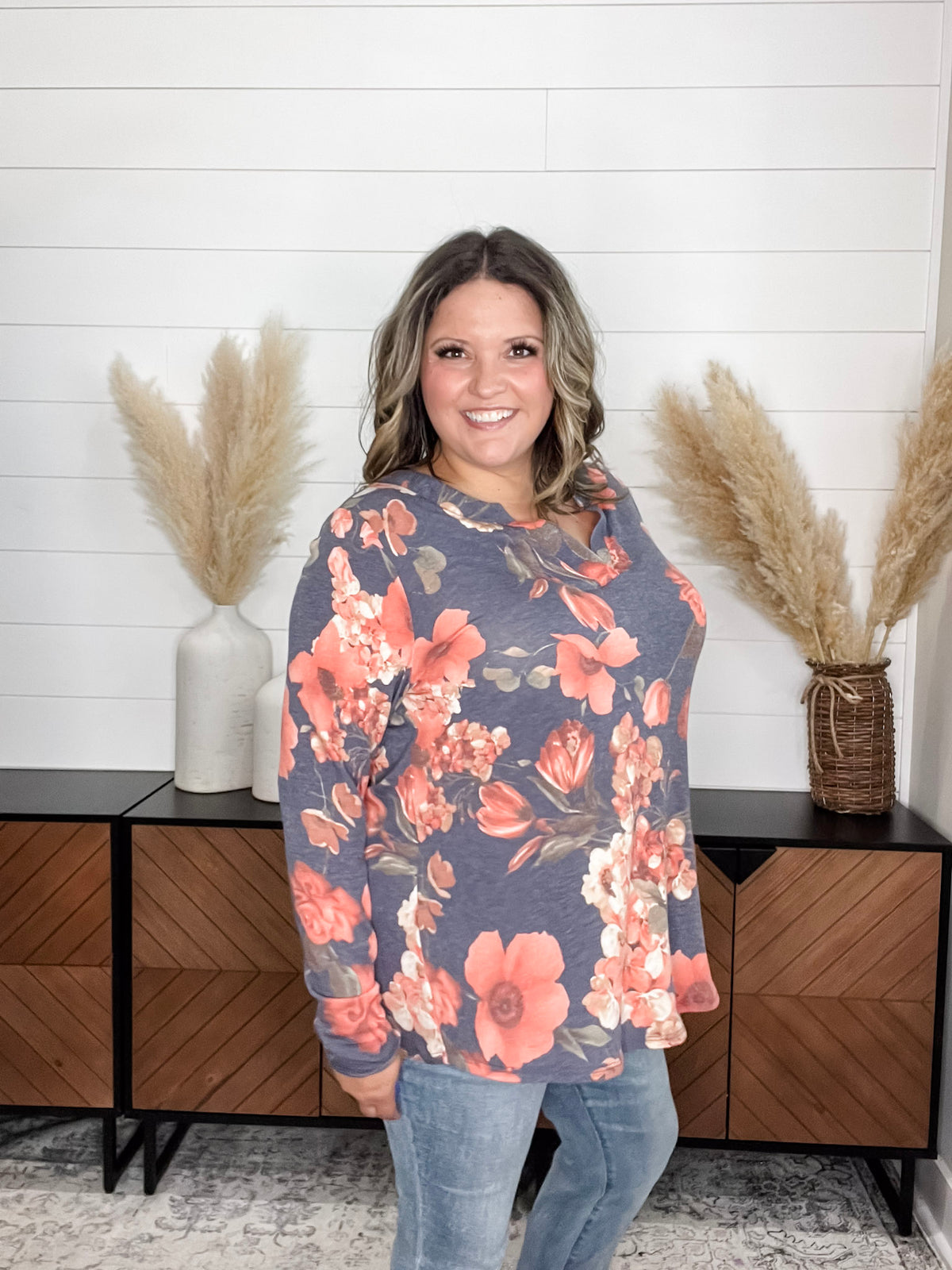 Dear Scarlett "Walk Away" Floral Long Sleeve Split Neck