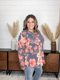 Dear Scarlett "Walk Away" Floral Long Sleeve Split Neck