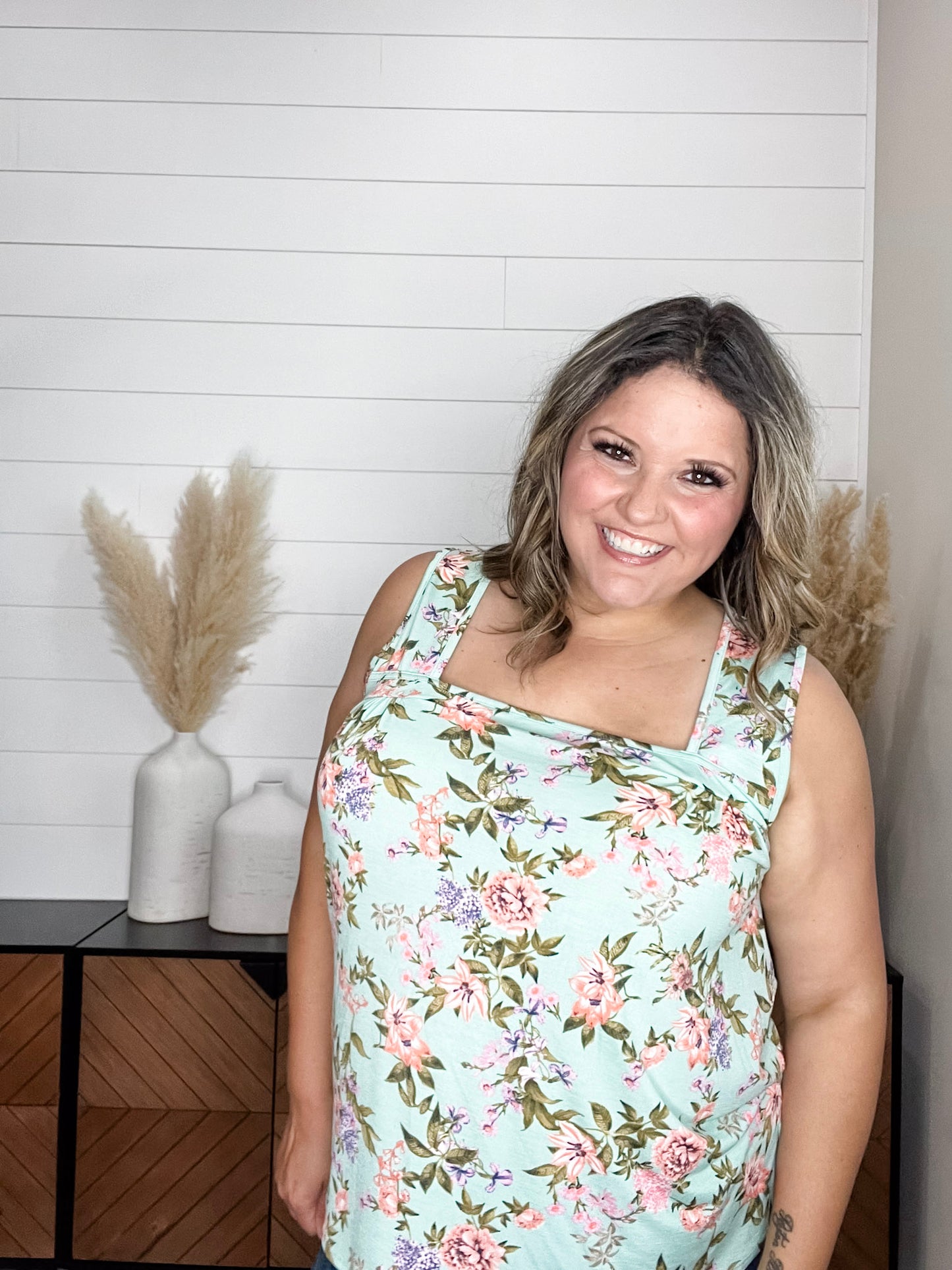 "Bittersweet" Floral Square Neck Tank Top