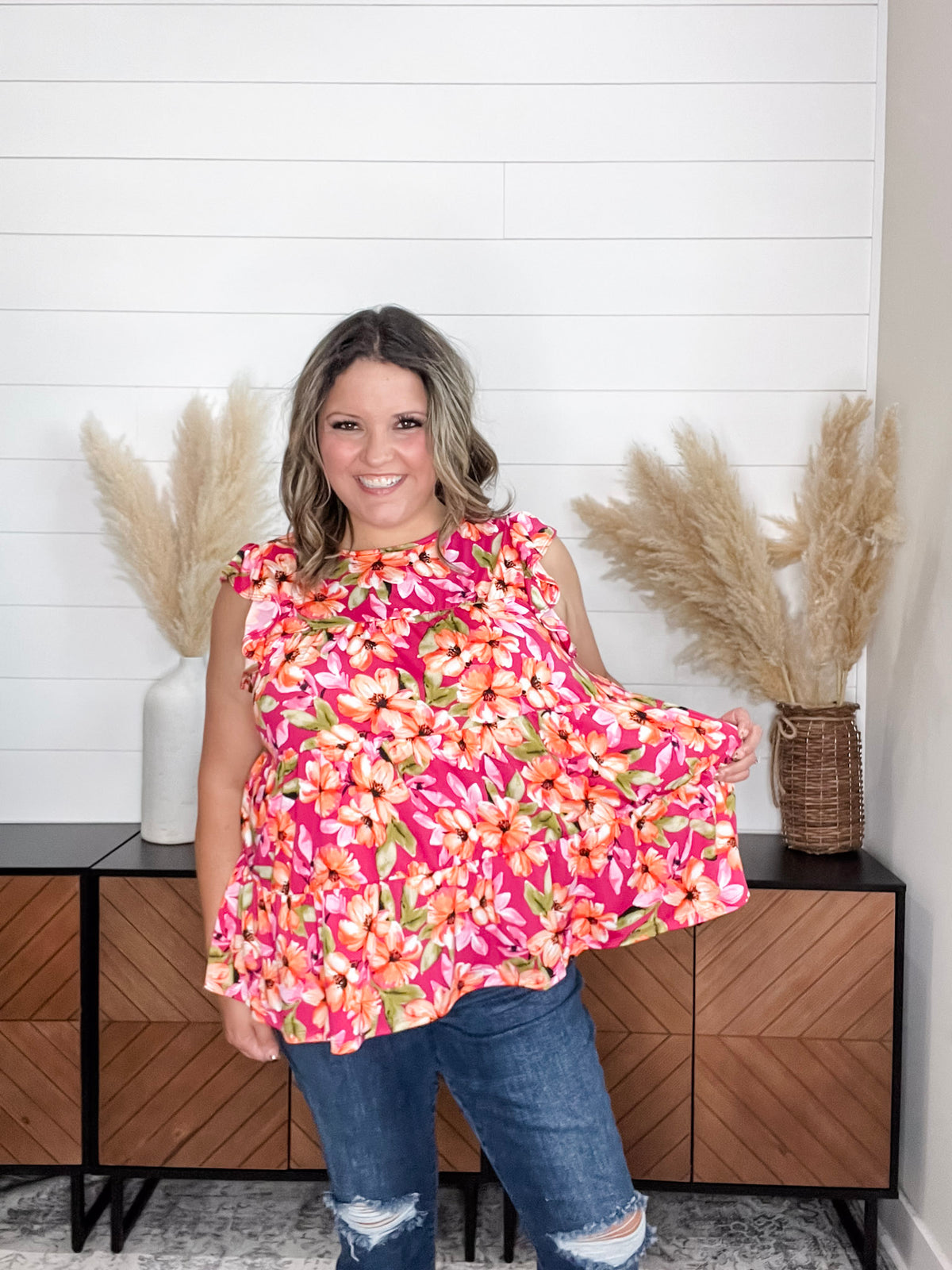 "Esme" Floral Ruffle Cap Sleeve Tiered Top