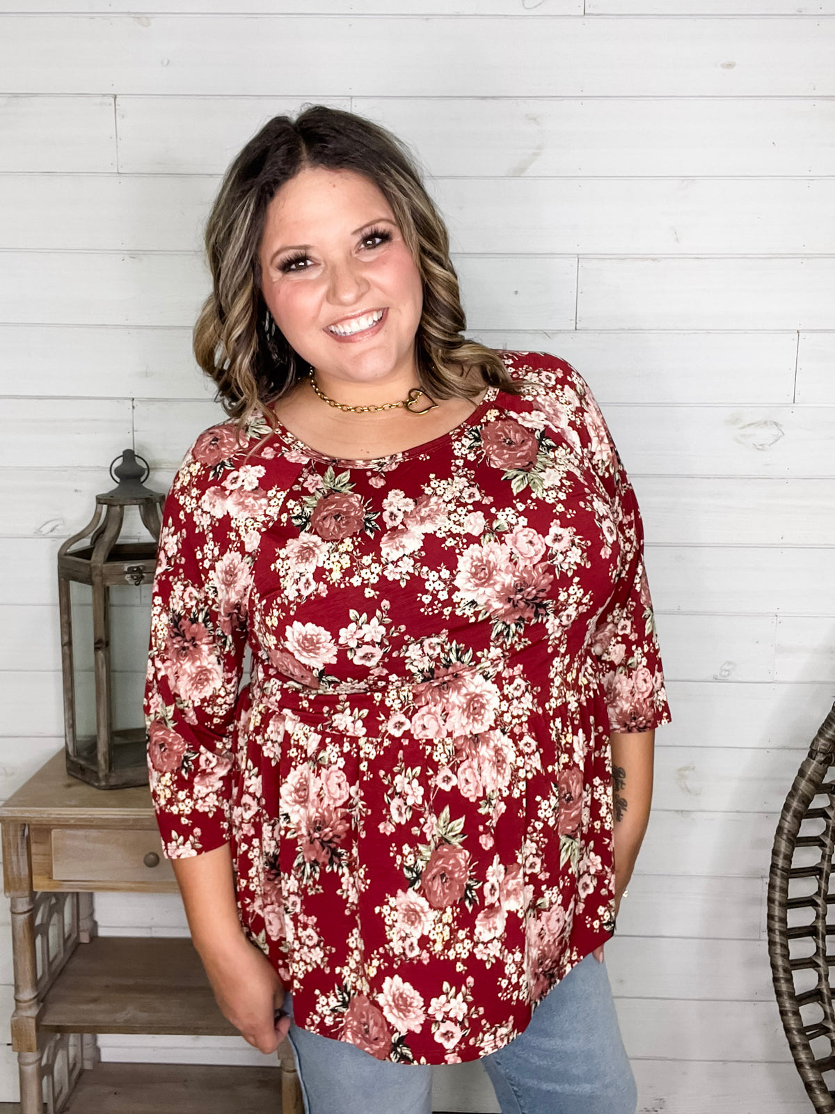 Dear Scarlett "Tammie" Floral 3/4 Sleeve Babydoll