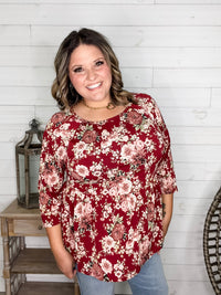 Dear Scarlett "Tammie" Floral 3/4 Sleeve Babydoll