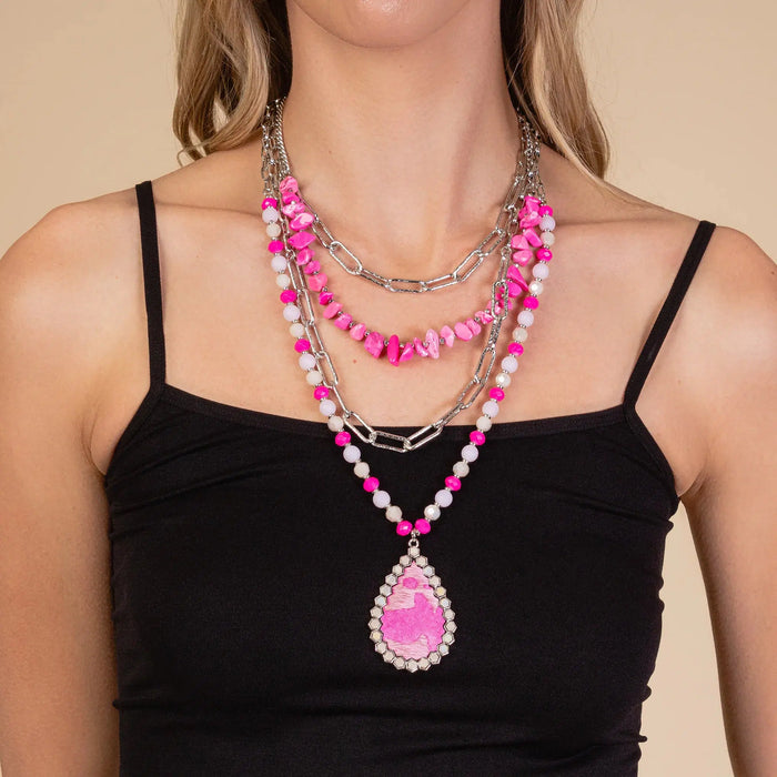 4 Layer Faux Hide Necklace (Hot Pink)-Lola Monroe Boutique