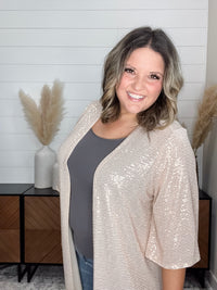 Dear Scarlett "Roosevelt" Short Sleeve Sparkle Cardigan with Double Ruffle Sleeve (Champagne)