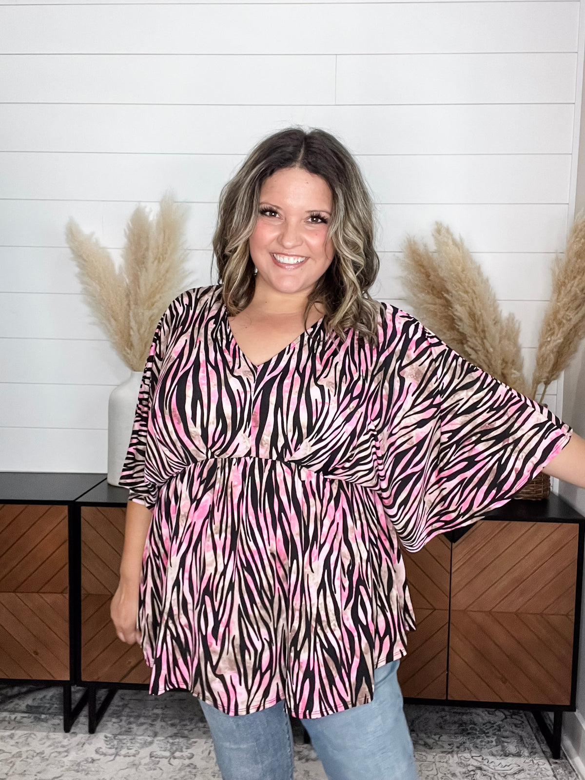 Dear Scarlett "Unbothered" Animal Print V Neck 3/4 Bell Sleeve