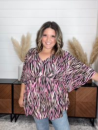 Dear Scarlett "Unbothered" Animal Print V Neck 3/4 Bell Sleeve