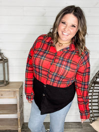 "Sawyer" Long Sleeve Button Up Plaid Colorblock