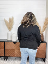 "Snazzy" Long Balloon Sleeve with Pearl Accents (Black)