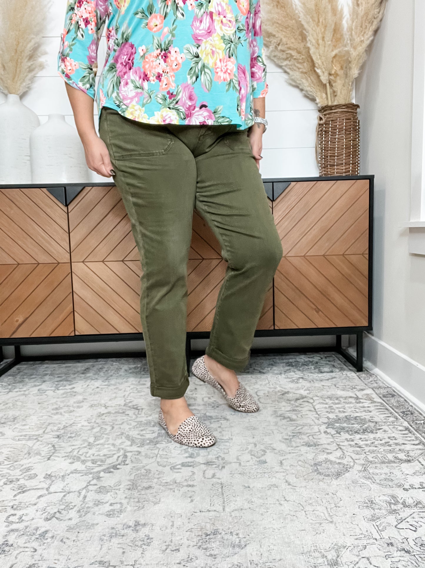 Judy Blue Aurora Olive Cuffed Weekender