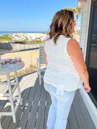 "Caldwell" Waffle Texture Tank with Chest Pockets and Faux Buttons (Ivory)