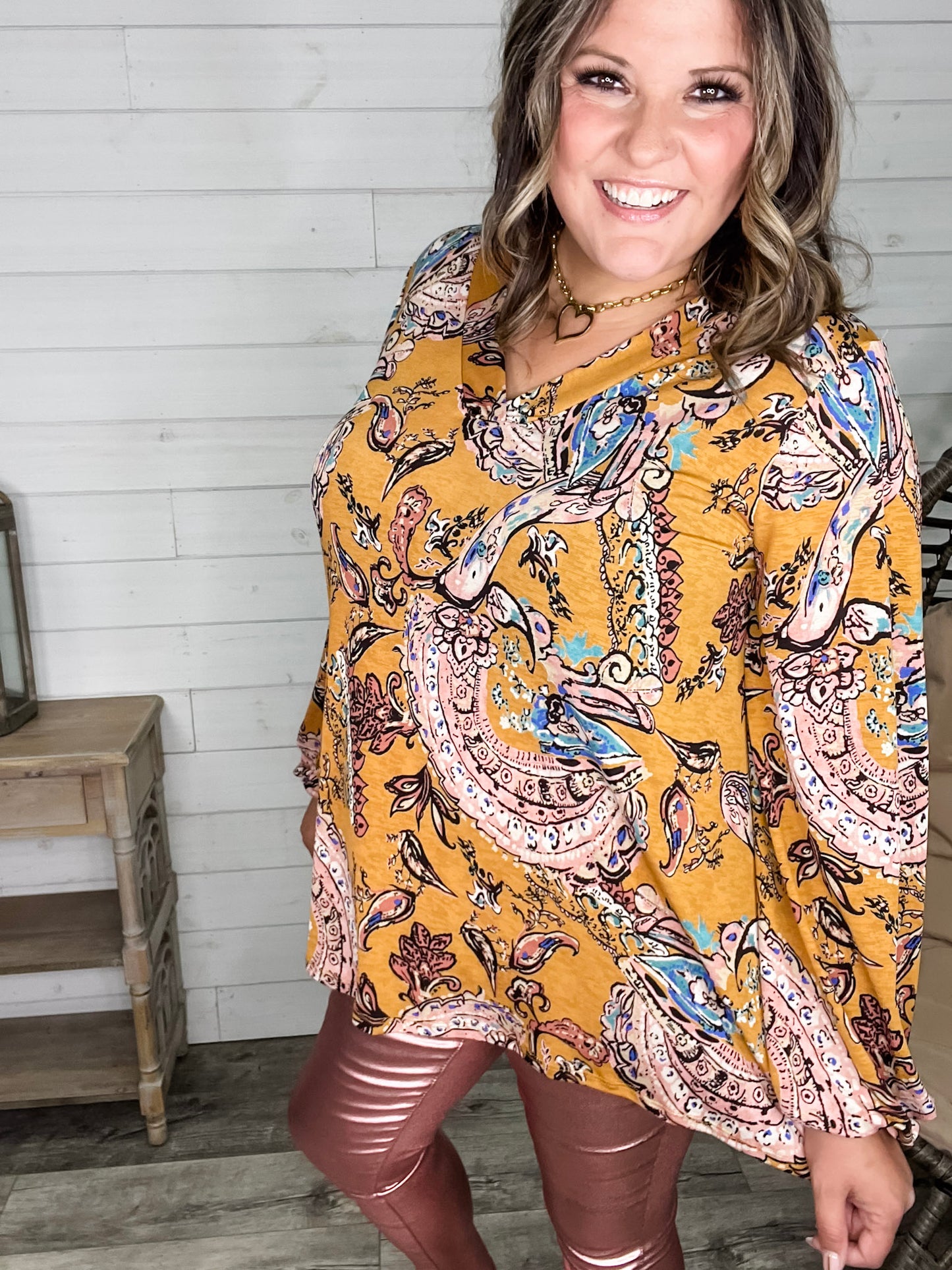 "Nova" Long Balloon Sleeve Paisley V Neck