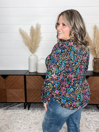 Dear Scarlett "Tungsten" Lizzy Smocked Wrist Long Sleeve Split Neck
