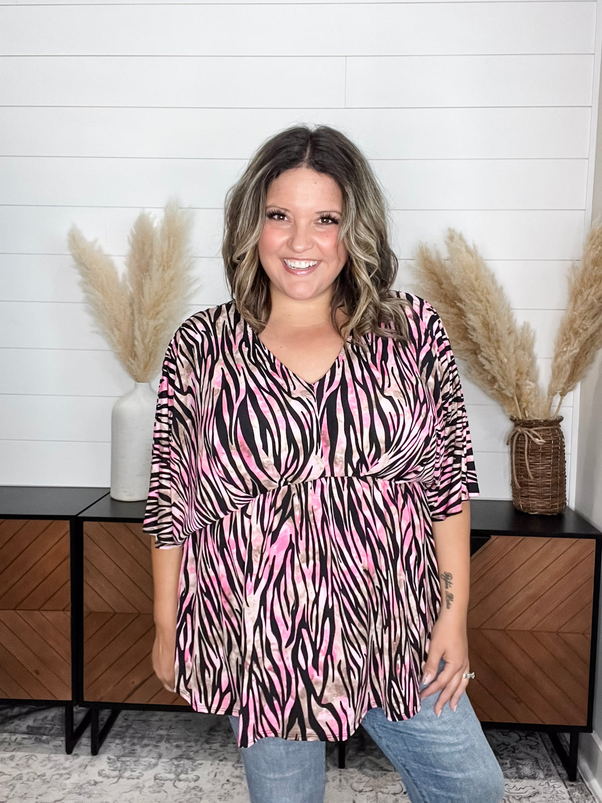 Dear Scarlett "Unbothered" Animal Print V Neck 3/4 Bell Sleeve