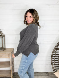 "If You Say So" V Neck Long Sleeve Ribbed Weekender