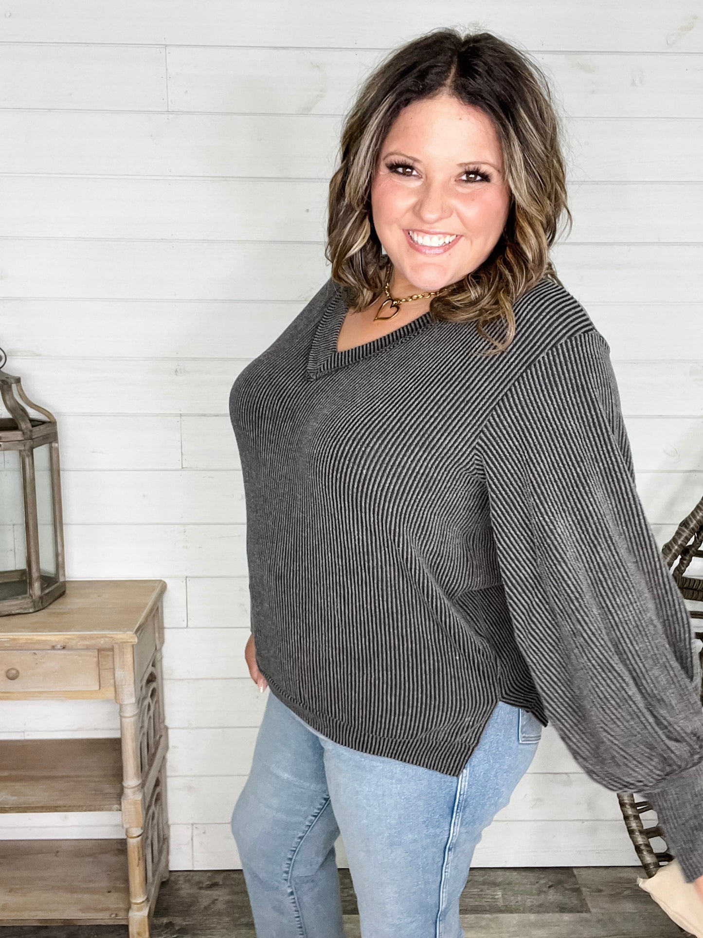 "If You Say So" V Neck Long Sleeve Ribbed Weekender
