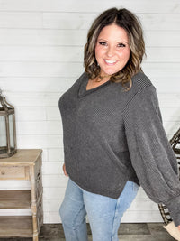 "If You Say So" V Neck Long Sleeve Ribbed Weekender