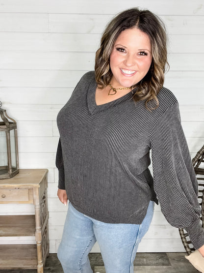 "If You Say So" V Neck Long Sleeve Ribbed Weekender