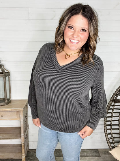 "If You Say So" V Neck Long Sleeve Ribbed Weekender