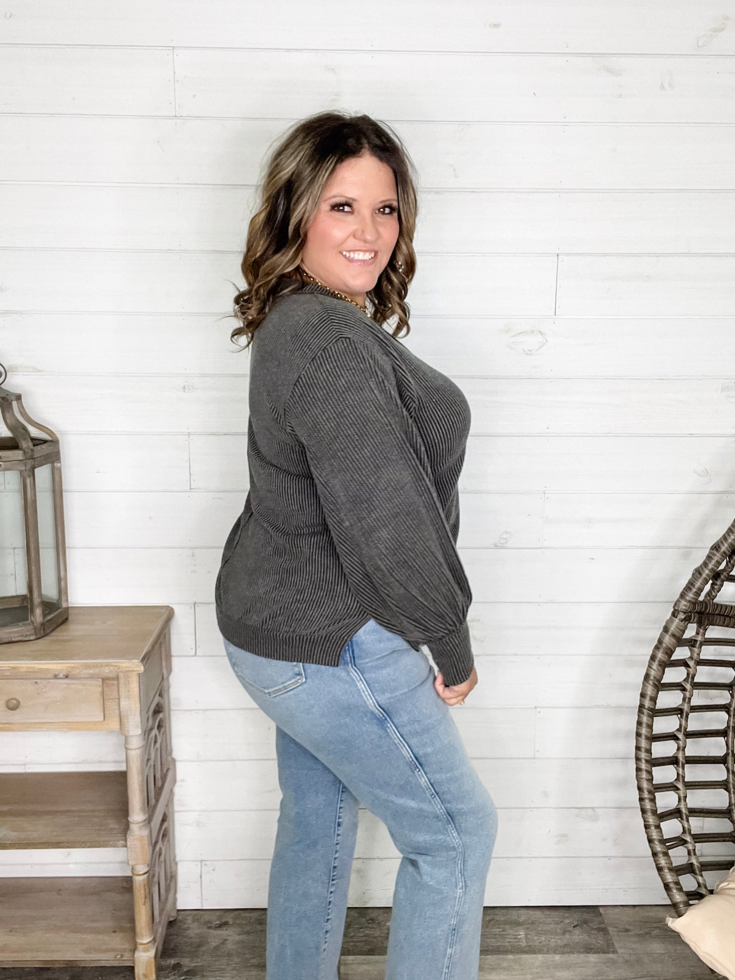 "If You Say So" V Neck Long Sleeve Ribbed Weekender