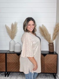 Dear Scarlett "Roosevelt" Short Sleeve Sparkle Cardigan with Double Ruffle Sleeve (Champagne)