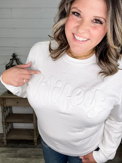 "Wifey" Embossed Crewneck Sweatshirt